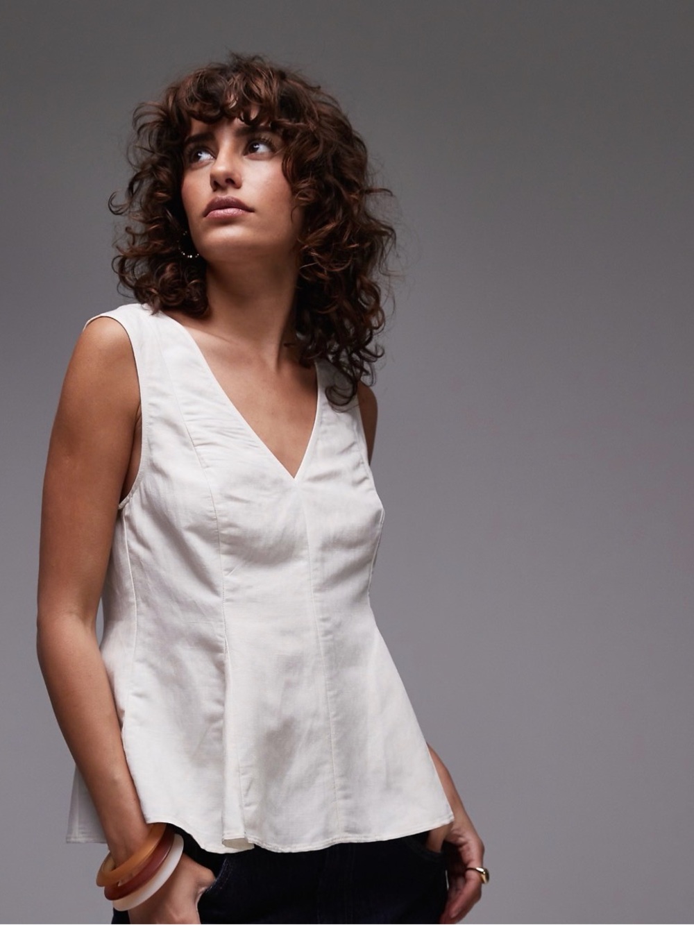 Mango Cream V‑Neck Peplum top
